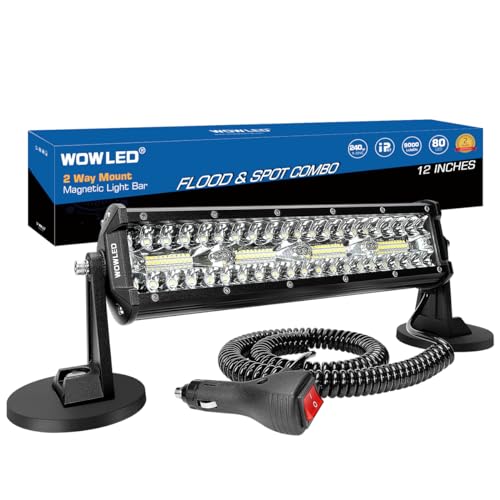 Magnetic LED Light Bar, Super Bright 12 Inch Combo Beam Cigarette Lighter Light Bar 6000K with Strong Magnets 4 Way Mount, 12V 24V Tractor Work Light for ATV Cars Trailer - size: 12inch Combo Magnetic Lights