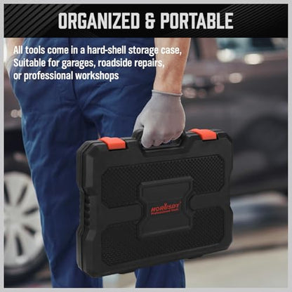 11-Piece Oil Filter Wrench Set with Storage Case - Swivel Wrenches Fit 2-3/4" to 5-1/4", Adjustable Filter Pliers (9" & 12"), Valve Lapper Set, 3-Jaw Socket, Ratchet Handle for Garage, Roadside Repair