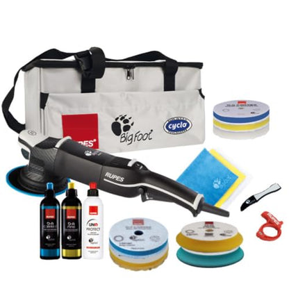 RUPES BigFoot LHR21 Mark V Random Orbital Complete Polishing Kit | Includes D-A High Performance Polishing Pads, Compounds, Cloths, Claw Pad, Cable Clamp, Apron, & Tool Bag | PrecisionPro Pad - size: Complete Kit