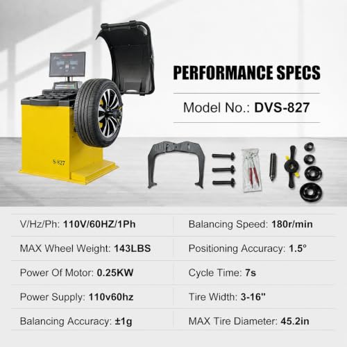 Premium Automatic Wheel Balancer, 10-26" Rim, Auto A/D Measurement, Laser Guide & LED Light, Electronic Brake, 40mm Spindle, 0.25KW Pure Copper Motor, 110V for Professional Use