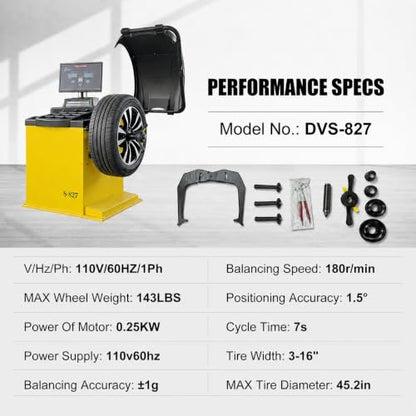 Premium Automatic Wheel Balancer, 10-26" Rim, Auto A/D Measurement, Laser Guide & LED Light, Electronic Brake, 40mm Spindle, 0.25KW Pure Copper Motor, 110V for Professional Use