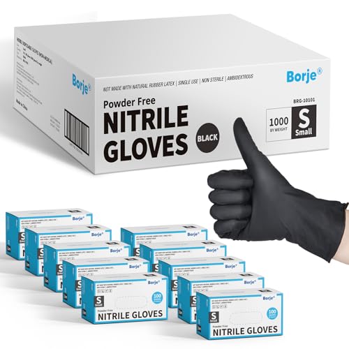Borje Disposable Nitrile Gloves, Cooking, Cleaning, Food Safe - color: Black of 1000, size: Large