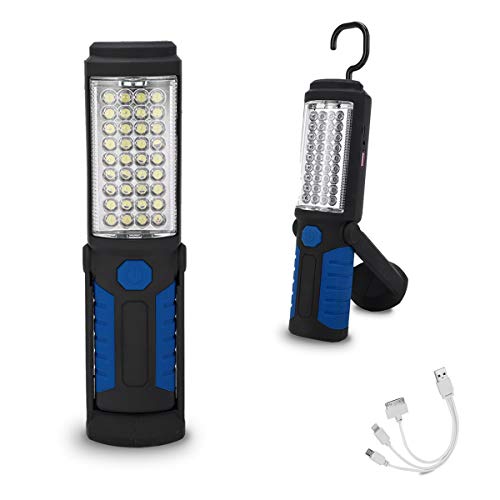 Rechargeable Work Light Portable LED Multi-use Magnetic Flashlight with Hanging Hook, Waterproof Work Flashlight for Car Repair Household Blackout and Emergency(Blue) - color: Blue
