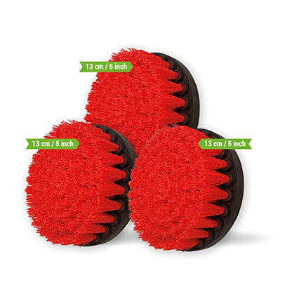 Premium Drill Brush Professional – Stiff 5 in Red Set of 3 | Scratch-Free Outdoor Cleaning Brush for Patio Bricks, Decking, Garden Tools, Lawn Mowers, Bicycles, Pool Tiles and Boat Hulls - color: Red
