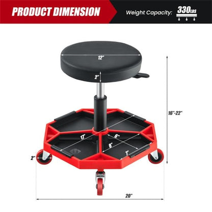 Heavy Duty Rolling Mechanic Stool, Adjustable Height Garage Shop Seat with Tool Tray Storage, 360° Swivel Caster Workshop Stool for Auto Repair, Professional Technician Rolling Work Seat
