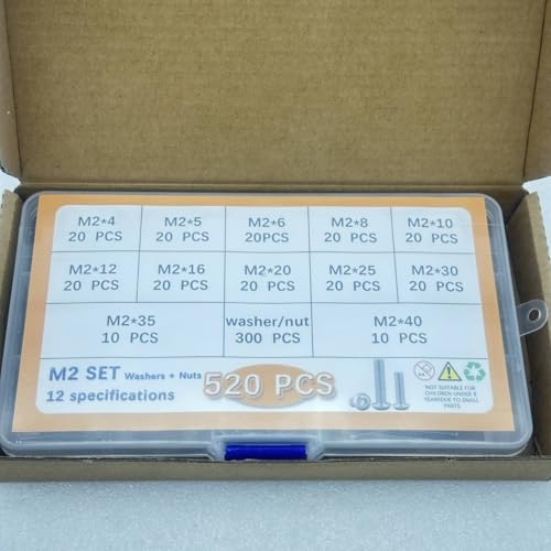 Button Head/Hex Socket/Phillips Flat Head Screws Assortment - Furniture, Auto, Home Repair Fastener Kit (520 PCS M2 Semi-Circular Hexagon Screws Set) - color: 520 PCS M2 Semi-Circular Hexagon Screws Set