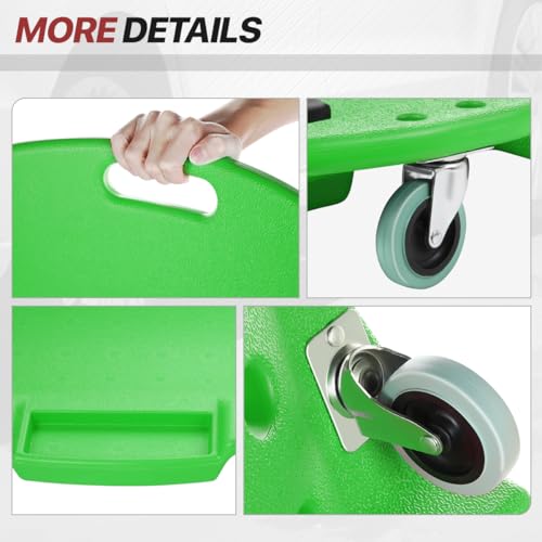 Mechanic Creeper 47 Inch, Low Profile Under Car Rolling Creeper with Padded Headrest and Tool Trays, 300 LBS Capacity, Green