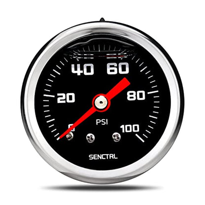 SENCTRL 0-100 Psi Fuel Pressure Gauge, 1-1/2" Black Dial, 1/8" NPT Back Mount, Glycerin Liquid Filled, Stainless Steel Case, Inline Low Pressure Gauge, for Water Oil Pressure Test - size: 0-100 Psi, style: Back Mount(Black dial)