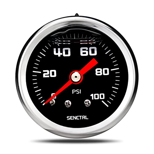 SENCTRL 0-100 Psi Fuel Pressure Gauge, 1-1/2" Black Dial, 1/8" NPT Back Mount, Glycerin Liquid Filled, Stainless Steel Case, Inline Low Pressure Gauge, for Water Oil Pressure Test - size: 0-100 Psi, style: Back Mount(Black dial)