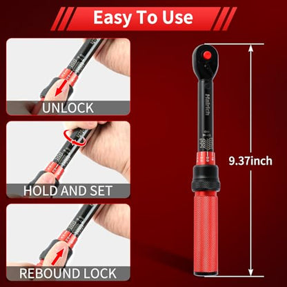 Hairich 1/4-Inch Torque Wrench, Dual-direction Small Torque Wrench 20-220in.lb/2.3-24.9Nm, 72 tooth High Precision Professional with Dual Range Scales | 72 tooth High Precision Professional with Dual Range Scales,Dual-direction Small Torque Wrench - size: