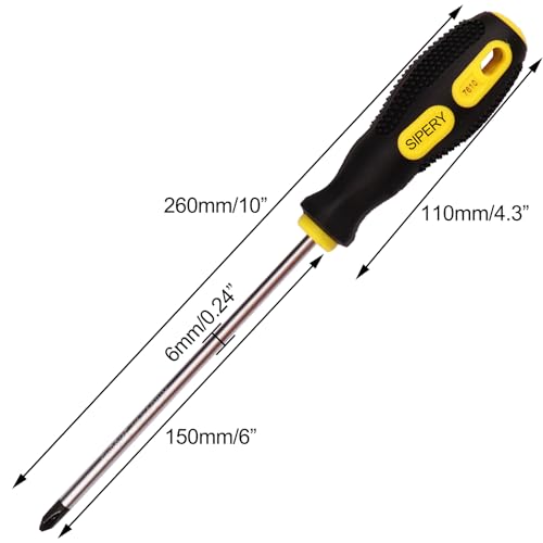 2Pcs Phillips Screwdriver 6 inch Shaft Non-Slip Grip Screwdriver Magnetic Tip 6mm PH2 Cross Head Screwdriver - size: 6 Inch