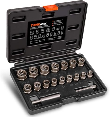 18-Piece Bolt Extractor Kit, 3/8" Drive Impact Bolt & Nut Remover Set | for Damaged, Rusted, Rounded-Off, Stripped Fasteners, 7-19mm, Cr-Mo Steel, Laser-Etched Marking, Socket Adapter, Storage Case - size: 18-Piece