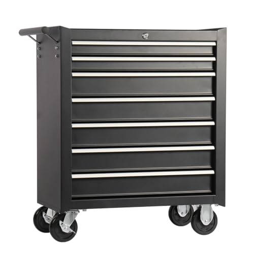 7-Drawer Rolling Tool Cart on Wheels, Drawers Rolling Tool Chest with Lock, Mobile Trolley Organizer Tools Box with Locking Wheels & Ball Bearing Drawers for Garage,Warehouse,Repair Shop(Blue) - color: Black, size: 7 Drawers