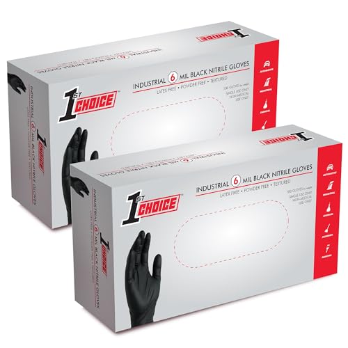 1st Choice Nitrile Gloves, Disposable, Latex-Free, Black, 6 Mil, Industrial, for Mechanics, Cleaning, Automotive and Home Use - size: Small, style: 2 Boxes of 100