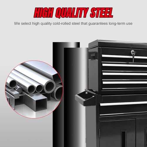 Torin 5-Drawer Rolling Tool Chest: Metal Tool Box with Wheels, Removable Top Tool Box, Liner, Adjustable Shelf and Locking Mechanism for Garage Workshop,Black - style: Metal Tool Box/Black