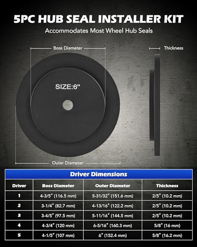 OMT Truck Hub Seal Installer Kit Compatible with Class 7 8 Trucks | 9pc Bearing Race and Seal Driver Set with Large Race and Seal Drivers for Truck Hub Seal Installation, Black - size: 4-13/16 to 6-5/16 in.