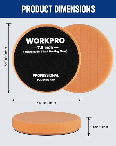 WORKPRO 7.5 Inch Buffing Sponge Pads, 5PCS | 7.5 Inch Face for 7 Inch Backing Plate, Cutting Polishing Pad Kit for Car Buffer Polisher Compounding, Polishing and Waxing - size: 7.5×7.5×1.2inch