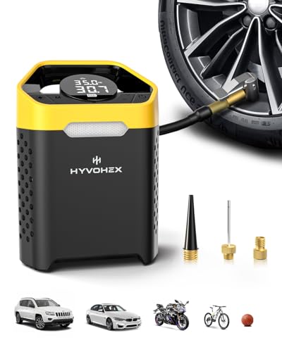 Heavy-Duty 160 PSI Tire Inflator Portable Air Compressor, 1 Min Fast Inflation Cordless Portable Air Pump with Digital Pressure Gauge & LED Light, Electric Tire Pump for Car, SUV, Bike, Ball - color: Yellow