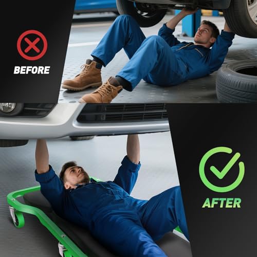DNA MOTORING TOOLS-00273 Rolling Car Creeper with 3-leves Adjustable Headrest & 6 Casters,300lbs Max Weight Capacity,Green - color: Green