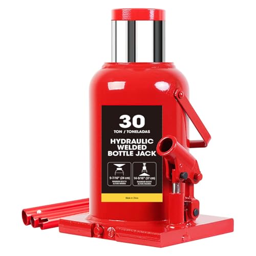 30 Ton (60,000 LBs) Capacity Hydraulic Welded Ultra Duty Bottle Jack, Red - size: 30TON