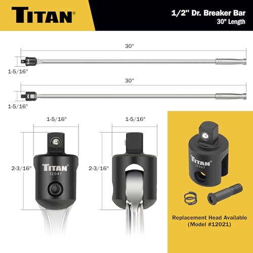 Titan 12047 1/2-Inch Drive x 30-Inch Heavy-Duty Breaker Bar with 180-Degree Swivel Head