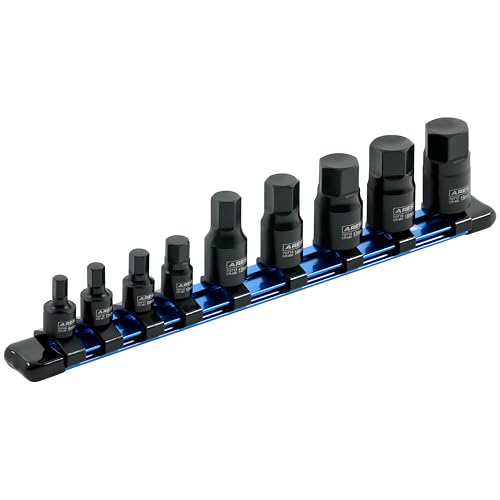 ARES 70497 9-Pc Metric Impact Hex Socket Set, Chrome Moly, Rail | Manganese phosphate coating; low profile and designed for impact use. - size: 9-Piece Metric Impact Hex Driver Set