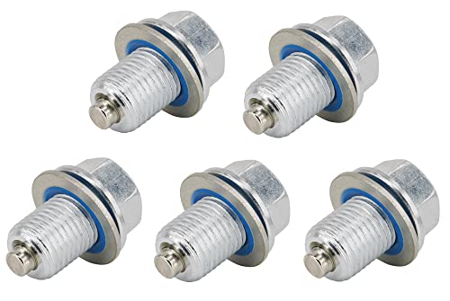 5 Pcs M14x1.5mm Magnetic Oil Drain Plug with 5 Pcs Gaskets fit for Ford,Chrysler, Dodge, Jeep, Ram Replace 090-115,090-161,653116US