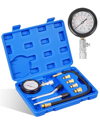 DAYUAN Professional Petrol Engine Compression Tester Kit Set, Blue Case | 8 Pcs, 14mm & 18mm Adapters, Dual Scale Gauge, 0-300 PSI/0-20 Bar, Reinforced Rubber Hose, Universal for Cars Motorcycles - color: Blue
