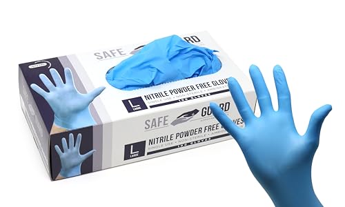 Safeguard Nitrile Disposable Gloves, Powder Free, Food Grade Gloves, (SYNCHKG082507), Box, Large (100 Count) - color: Blue, size: Large (100 Count)