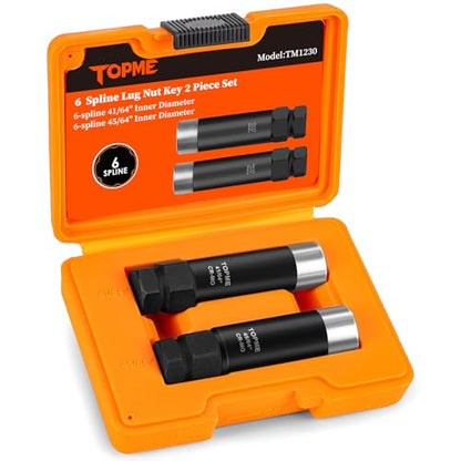 6 Spline Lug Nut Socket Set, 41/64"and 45/64 "for M12x1.25,M12x1.5 lug nuts | 6 Point Lug Nut key for Removal of Lug Nuts on Aftermarket Wheels