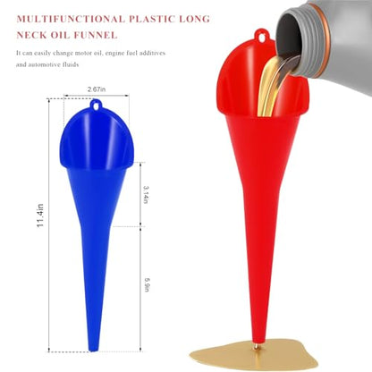 2 PCS Oil Funnel, Multi-Purpose Plastic Long Neck Oil Funnel, Automotive Use Funnels for Filling Oils Lubricants Water Diesel, Kitchen Funnels for Filling Bottles Jars (Blue+Red) - color: Blue+Red, 2 PCS