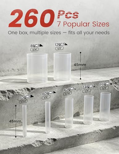 RED WOLF 3:1 Clear Heat Shrink Tubing Kit 260PCS, Waterproof Marine Grade Wire Wrap, Adhesive Lined Dual Wall Clear Heat Shrink Wrap for Electrical Insulation Wire Repairs and Connections - color: 3:1 260PCS-Clear