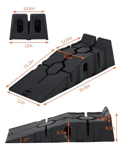 2 Pack Low Profile Plastic Auto Service Ramps, 5 Ton 12000 LB Capacity 6.7 Inch Lift Height Portable Vehicle Garage Ramps for Oil Change & Car Repair - color: Black