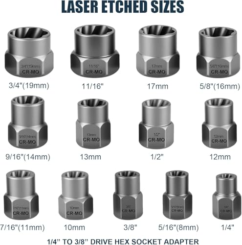 15-Piece Bolt Extractor Set, Impact Socket Kit for Stripped & Damaged Bolts