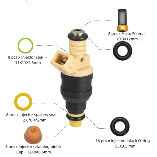 Fuel Injector O ring kit &cleaner kit with Removal Tool - Compatible with 0280150943 0280150955 0280150962 - Includes Injector Seals, Pintle Caps, Filter Baskets, Spacers [8 Sets]