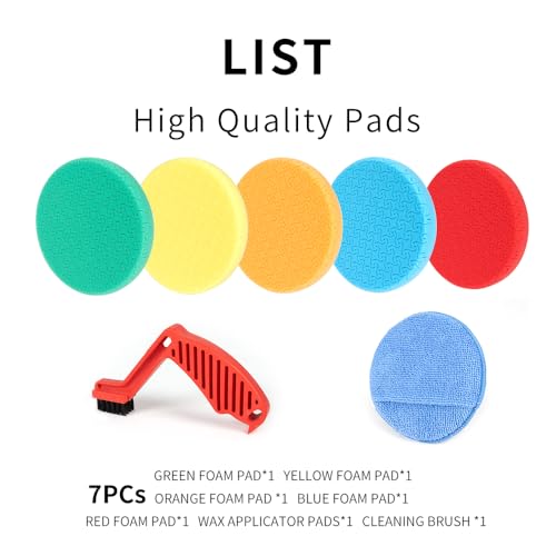 CARROAD 7pc 6.5 Inch Patterned Polishing Pads Kit - Microfiber & Foam Buffing Pads for Orbital/DA Polisher - Scratch & Swirl Removal - Hook & Loop Backing - Washable & Reusable - size: 7pc 6.5inch pattern