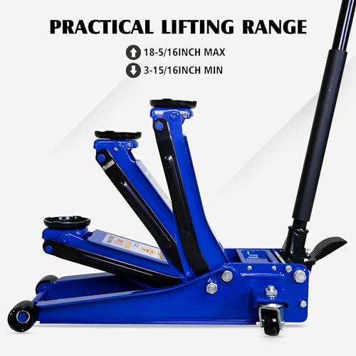 Hydraulic Low Profile Aluminum and Steel Racing Floor Jack, Quick Lift Pump Blue 6600 lbs 3T Heavy Duty Horizontal Double Pump Floor Jack Foot Model