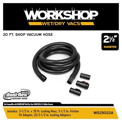 WORKSHOP Wet/Dry Vacs WS25022A 2-1/2-in. x 20-ft. Locking Shop Vacuum Hose | Extra Long DUAL-FLEX Locking Vac Hose, Fits WORKSHOP Shop Vacuum Cleaners with a 2-1/2-in. Diameter Inlet and Accessories