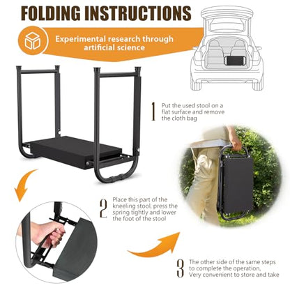 seasky Foldable Garden Kneeler and Seat, Anti-Tipping Gardening Bench Widened Thick Soft Kneeling Pad, Heavy Duty Gardening Stool with Tool Bag,Gardening Gift for Women - color: Dark Black
