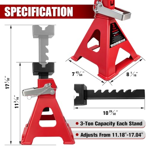 YATOINTO 3 Ton Jack Stands with 2 Crossbars & Double Locking for Car,2-Pack | 11.18"-17.04" 6 Level Adjustable,3MM Rubber Pads Prevent Scratches,Heavy Duty Steel,Red，Trucks,Home,Garage,SUV,UTV/ATV,DIY - color: Red, size: 3 Ton Large Rubber Pads with Cross