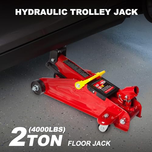 BIG RED 2 Ton Hydraulic Floor Jack, Low Profile Trolley Service Jack with 5.2"-13.3" Lifting Range, Heavy Duty Steel Car Jack for Sport Vehicle, Cars, Red - size: 2 ton