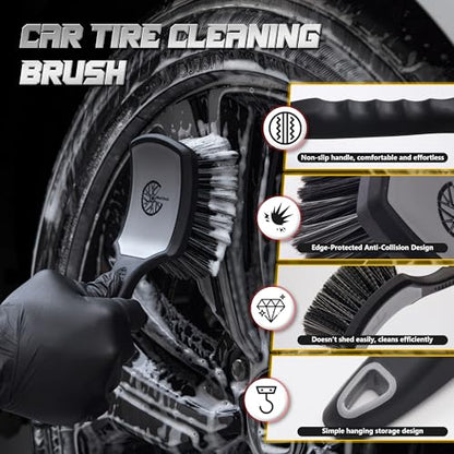 BMLEI Wheel & Tire Brush Set, 2 Pack Car Wheel Brush & Tire Cleaner Brushes | Soft Bristle Rim Brush, Stiff Tire Scrub Brush, Scratch-Free, Wheel Cleaning Kit for Car Detailing, Trucks, SUVs - color: Gray&black