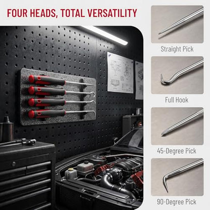 4-Piece Pick and Hook Tools Set, Pick Tool Set Car Auto Oil Seal/O-Ring Seal Gasket Pick Hooks Puller Remove, Long and Mini Pick Tool Set Red