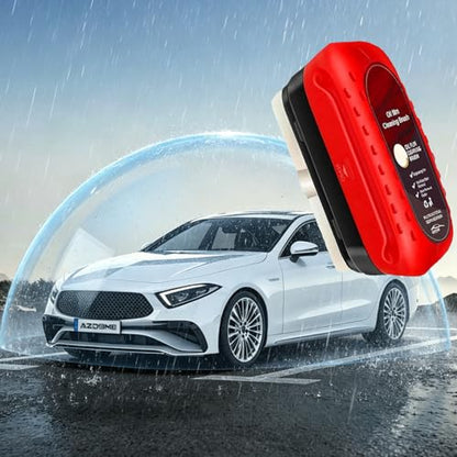 Automotive Oil Film Cleaning Brush for Glass Windshield & Windows – Upgrade 2.0 Kit with Cleaner & Refill, Anti-Rain & Anti-Fog Coating, Windshield Cleaner Tool for Clarity and Safer Driving (Red)