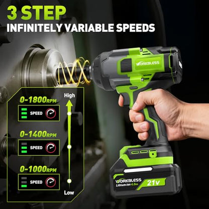 Cordless Impact Wrench 1/2 Inch, Max 1500Nm (1100Ft-lbs) Brushless High Torque Power Impact Gun with 4Ah Battery & Charger for Car Tire, Construction Work, Mower Lug Nut, 4 Sockets - style: 1500N.m with 2 Battery