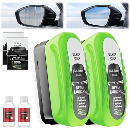 2026 Upgrade Clear Vision Windshield Cleaner with Car Window Cleaner,Automotive Oil Film Cleaning Brush for Car Windows,Clear Vision Glass Cleaner Tool for All Glass Surfaces,Reusable & Streak-Free - color: 2packs