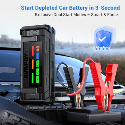 AVAPOW 8000A Battery Jumper Starter Portable with 4″ HD Display PD 30W Dual-Way Fast Charging, 12V Car Starter Jump Box & Battery Booster for All Gas & Up to All Diesel Engines - size: 8000A