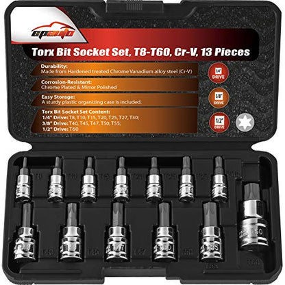 EPAuto Torx Bit Socket Set, Star Socket T8-T60, Cr-V, 13 Pieces - size: Torx Bit- 13 Pieces