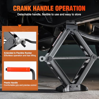 Nilight Scissor Jack for Car 2 Ton (4409 lbs), Heavy Duty Steel Scissor Lift Jack Car Kit with Crank Handle for Sedan SUV MPV Tire Changing, 3.9''-15.7'' Lifting Range Portable Small Jack, Black - size: 2T with Crank Handle, Black