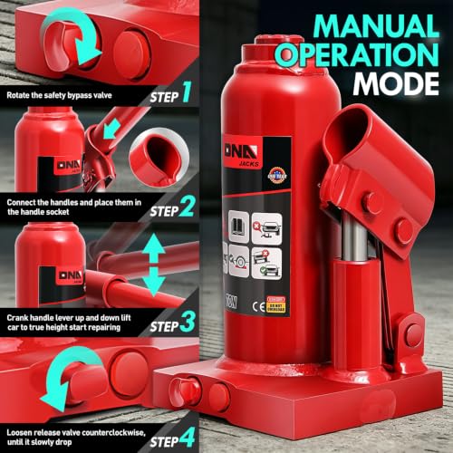 DNA Motoring 2 tons / 4000 lbs Lifting Automotive Welded Hydraulic Bottle Jackfor Sedans Repair, with Manual Handle & Carrying Storage Case, Red - color: red, style: 2 ton